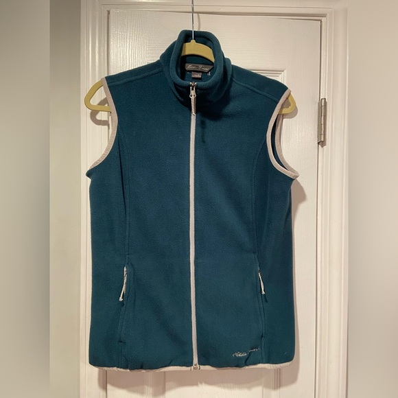 Eddie Bauer Women’s Full Zip Mock Neck Teal Fleece Vest Zip Pockets Size S - Picture 1 of 10